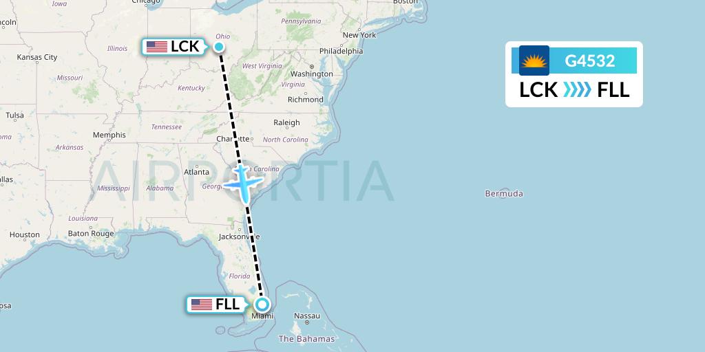 G4532 Allegiant Air Flight Map: Columbus to Fort Lauderdale