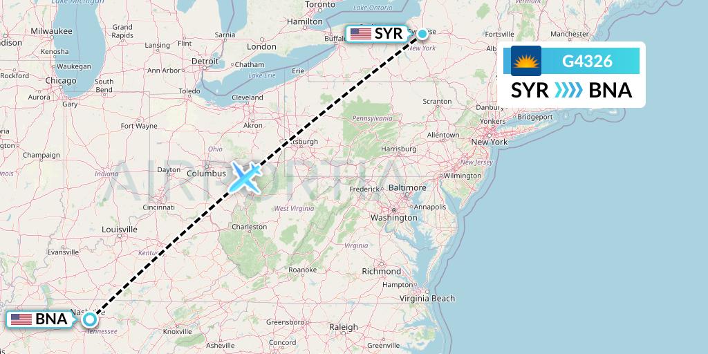 G4326 Allegiant Air Flight Map: Syracuse to Nashville