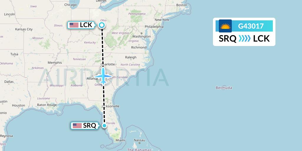 G43017 Allegiant Air Flight Map: Sarasota to Columbus