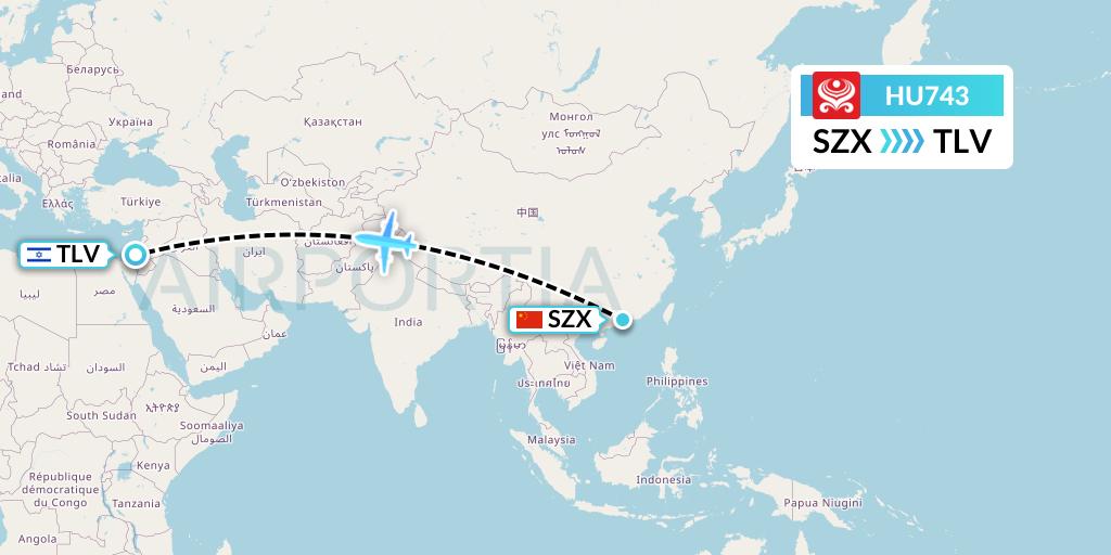 HU743 Hainan Airlines Flight Map: Shenzhen to Tel Aviv
