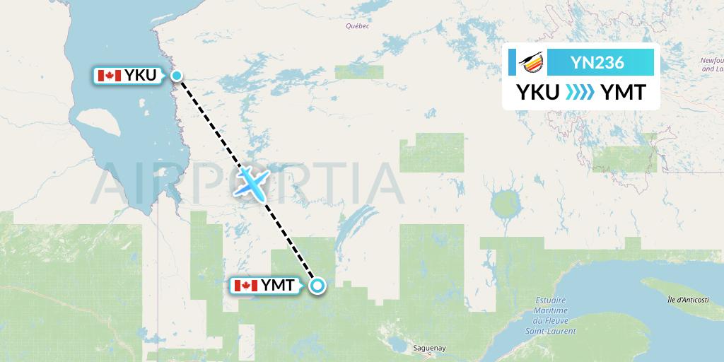 YN236 Air Creebec Flight Map: Chisasibi to Chibougamau