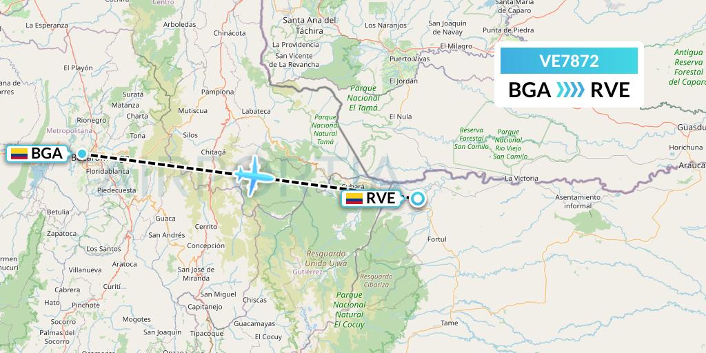 VE7872 Easyfly Flight Map: Bucaramanga to Saravena
