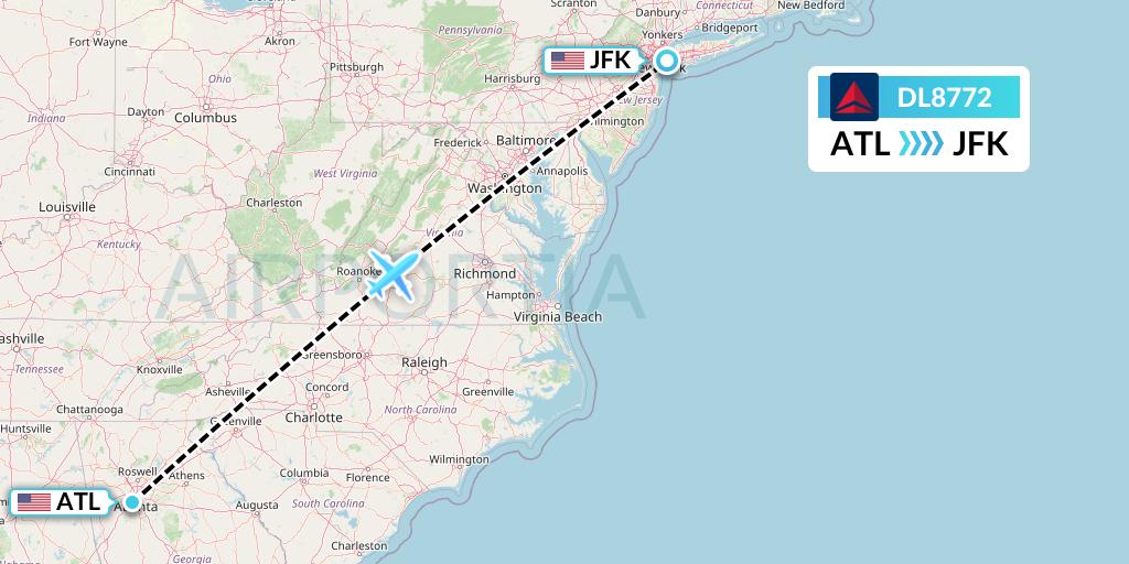 DL8772 Delta Air Lines Flight Map: Atlanta to New York