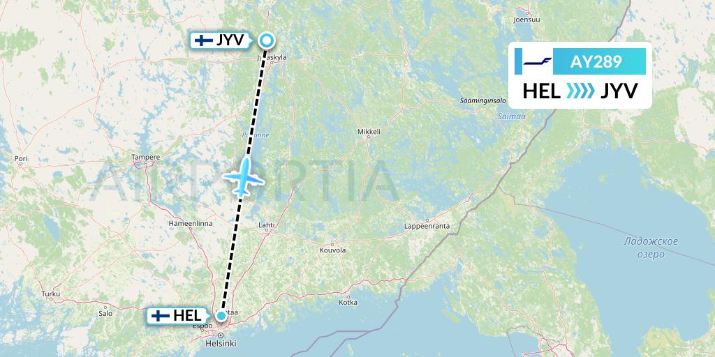 AY289 Finnair Flight Map: Helsinki to Jyvaskyla