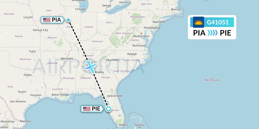 G41051 Allegiant Air Flight Map: Peoria to St. Petersburg