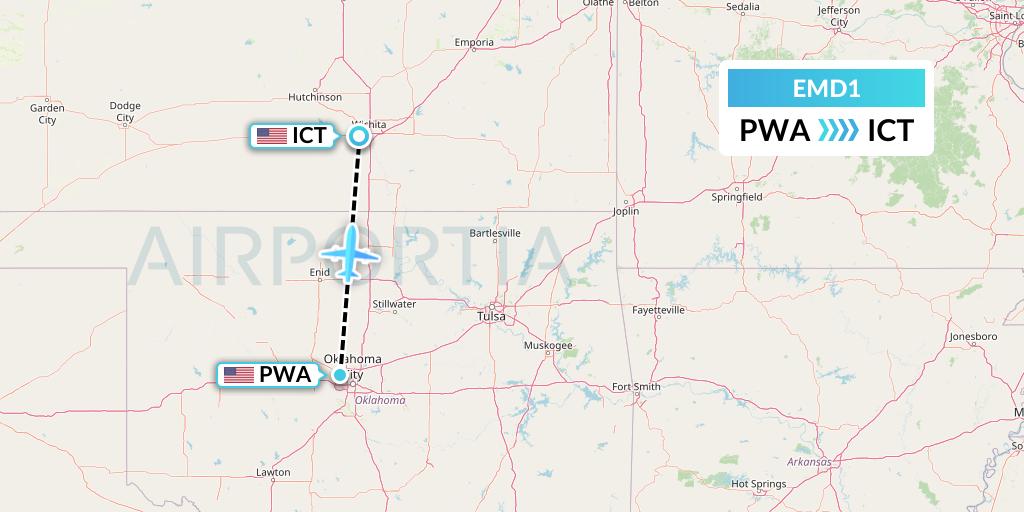 EMD1 Eaglemed Flight Map: Oklahoma City to Wichita