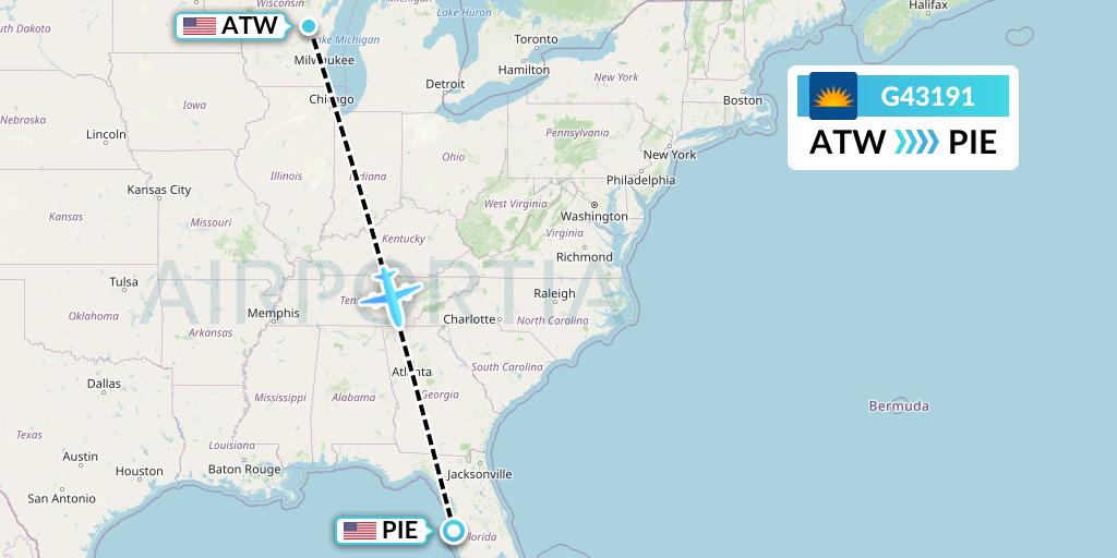 G43191 Allegiant Air Flight Map: Appleton to St. Petersburg