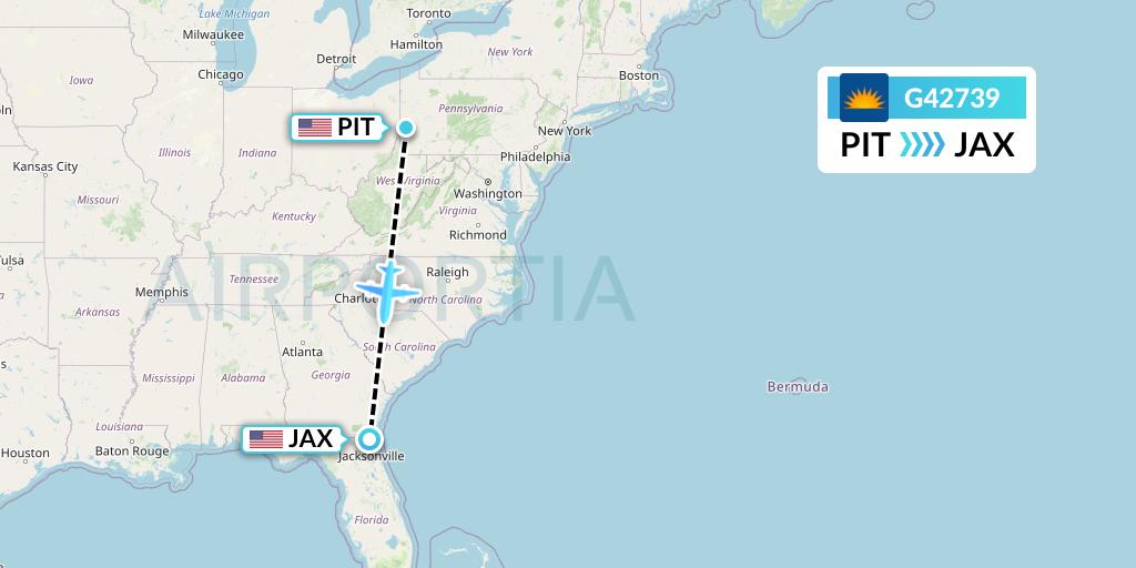 G42739 Allegiant Air Flight Map: Pittsburgh to Jacksonville