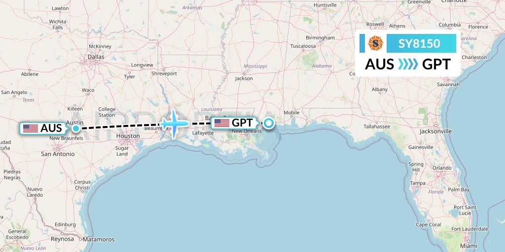 SY8150 Sun Country Airlines Flight Map: Austin to Gulfport