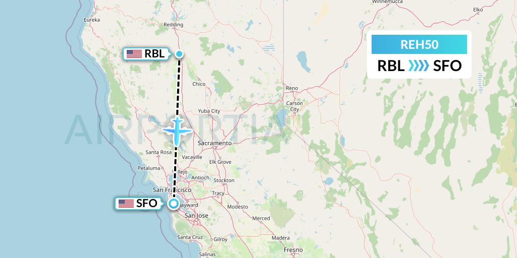 REH50 Reach Air Medical Services Flight Map: Red Bluff to San Francisco