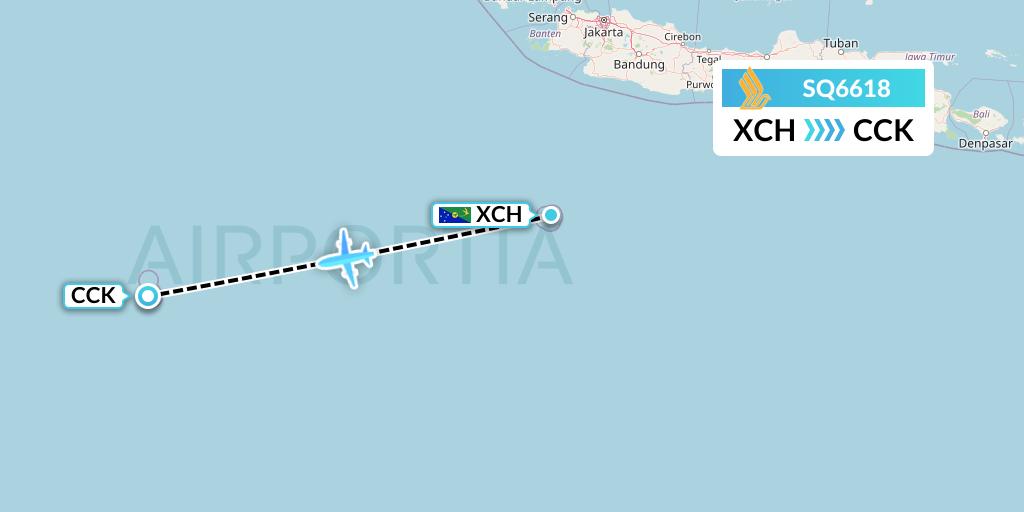 SQ6618 Singapore Airlines Flight Map: Christmas Island to Cocos Islands