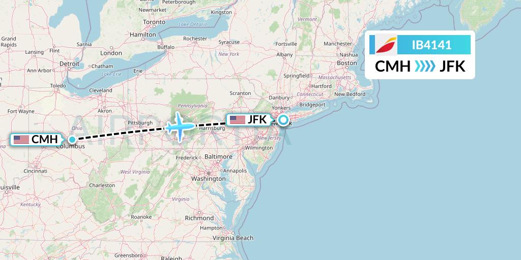 IB4141 Iberia Flight Map: Columbus to New York