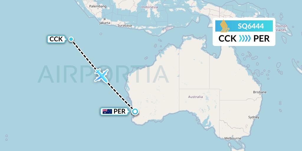 SQ6444 Singapore Airlines Flight Map: Cocos Islands to Perth