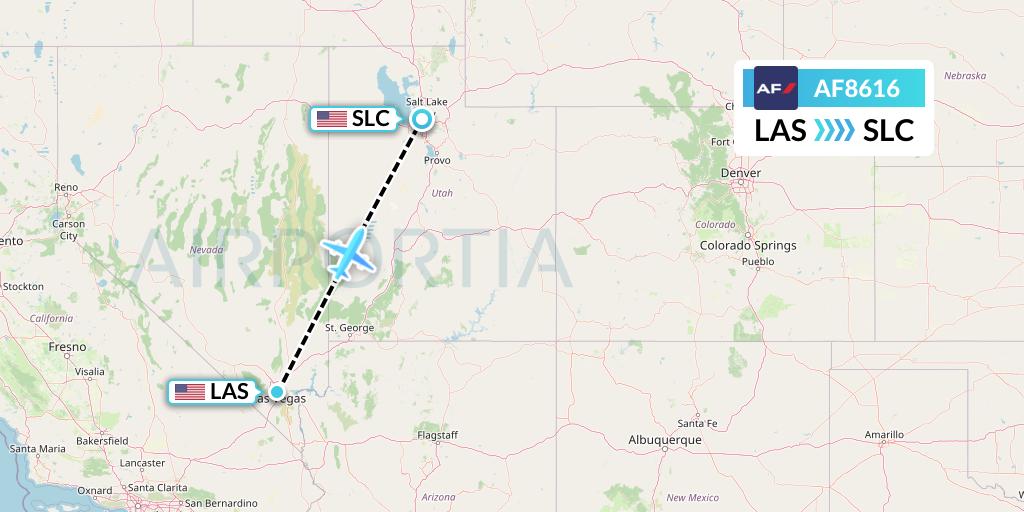 AF8616 Air France Flight Map: Las Vegas to Salt Lake City