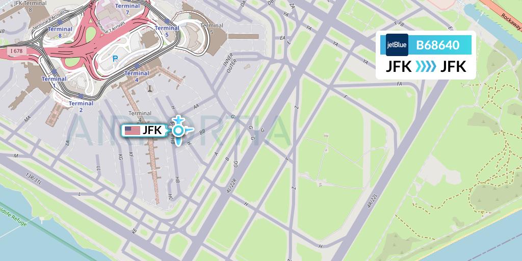 B68640 JetBlue Airways Flight Map: New York to New York