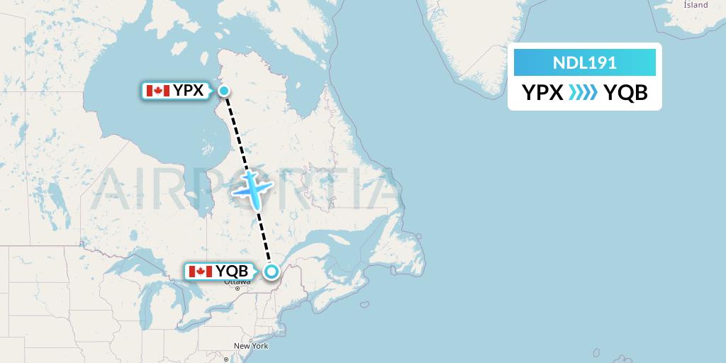 NDL191 Chrono Aviation Flight Map: Puvirnituq to Quebec