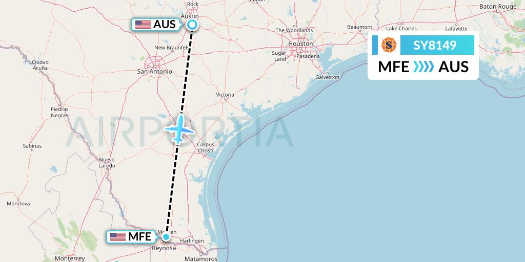 SY8149 Sun Country Airlines Flight Map: McAllen to Austin