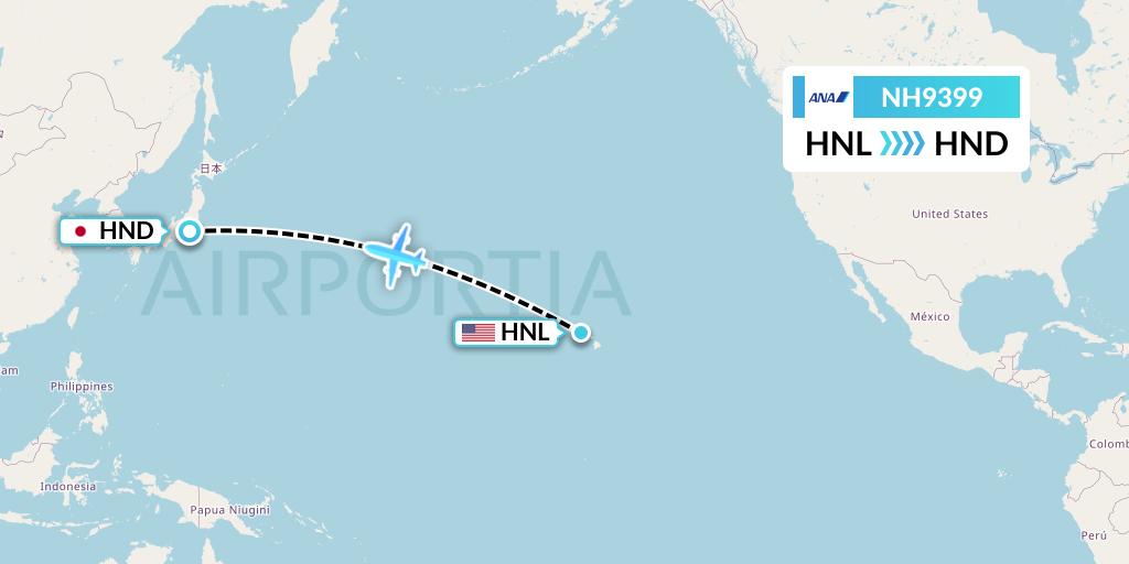 NH9399 All Nippon Airways Flight Map: Honolulu to Tokyo