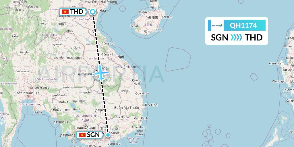 QH1174 Bamboo Airways Flight Map: Ho Chi Minh City to Hanoi