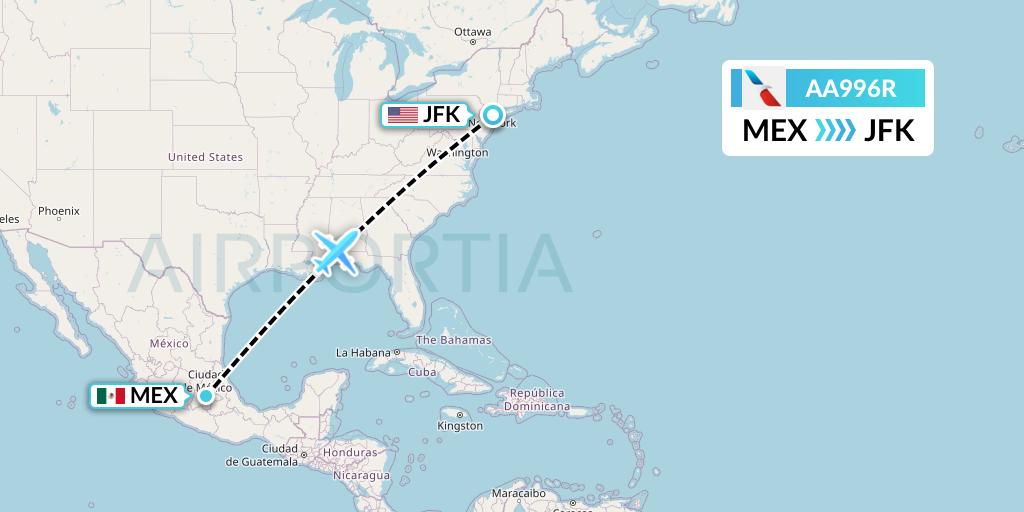 AA996R American Airlines Flight Map: Mexico City to New York