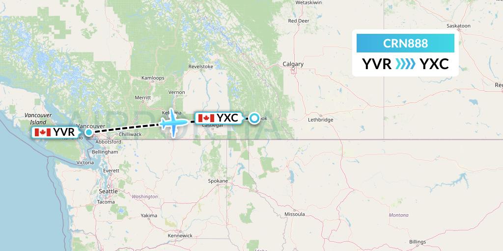 CRN888 Aerocaribbean Flight Map: Vancouver to Cranbrook