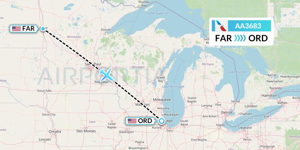 AA3683 American Airlines Flight Map: Fargo to Chicago