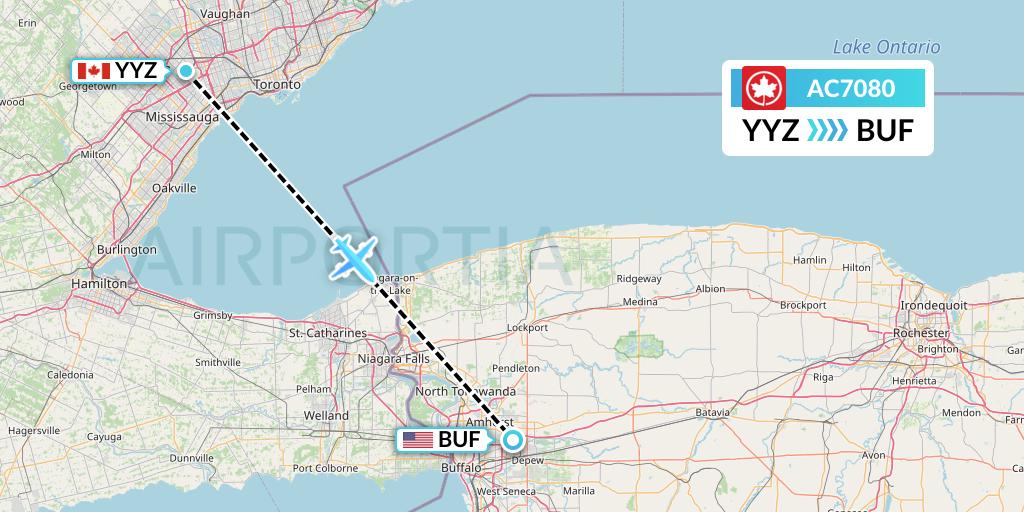 AC7080 Air Canada Flight Map: Toronto to Buffalo