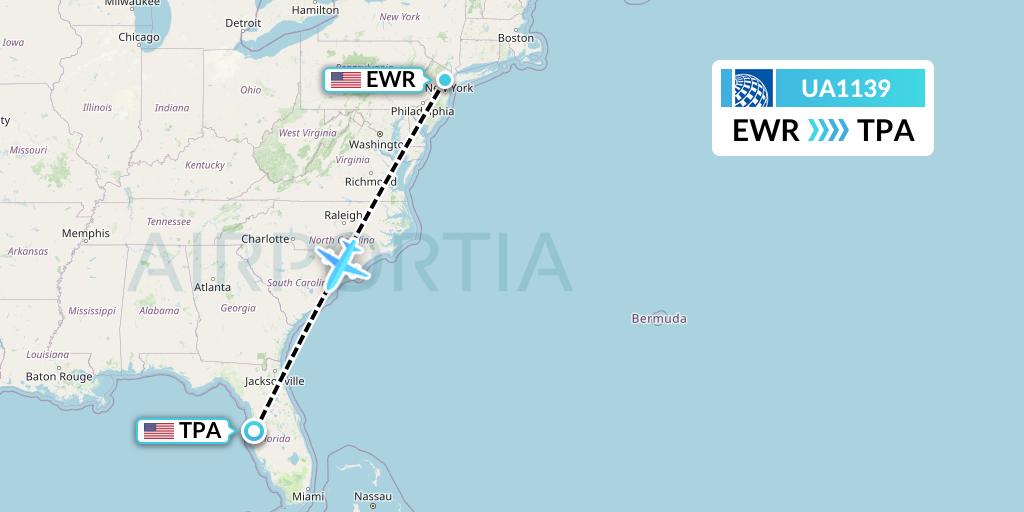 UA1139 United Airlines Flight Map: New York to Tampa