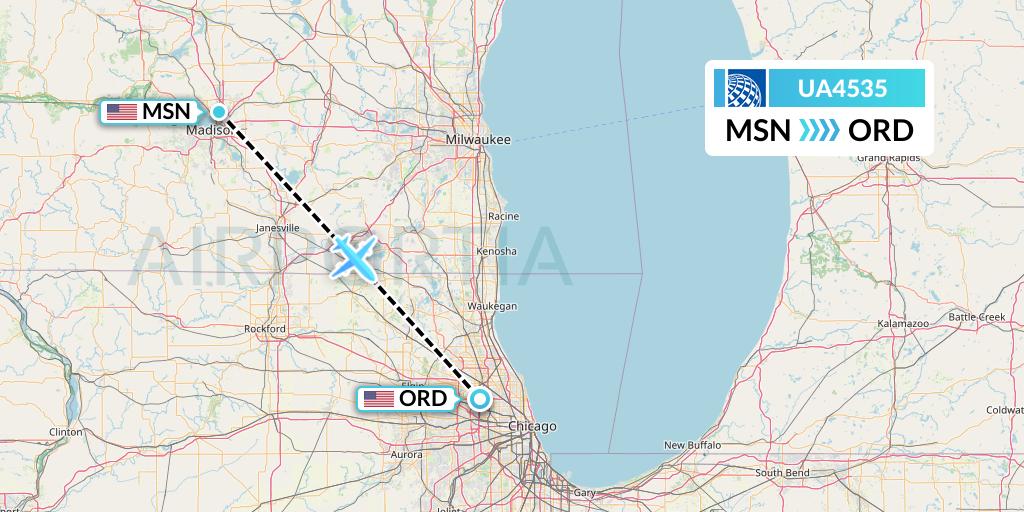 UA4535 United Airlines Flight Map: Madison to Chicago