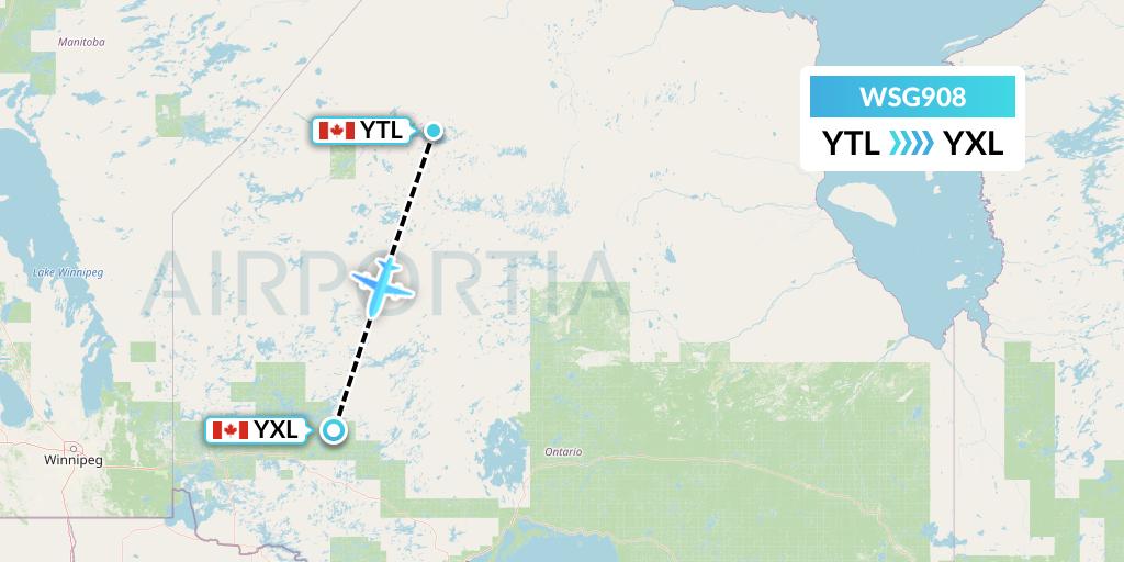 WSG908 Wasaya Airways Flight Map: Big Trout to Sioux Lookout