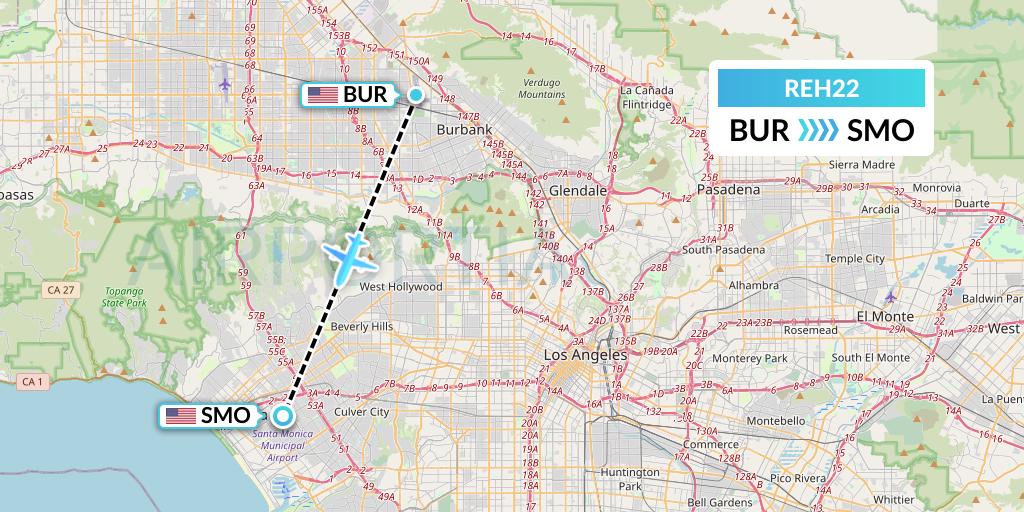 REH22 Reach Air Medical Services Flight Map: Burbank to Santa Monica