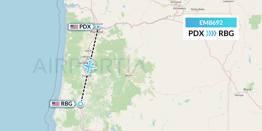 EM8692 Empire Airlines Flight Map: Portland to Roseburg