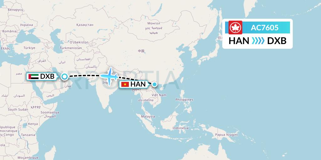 AC7605 Air Canada Flight Map: Hanoi to Dubai