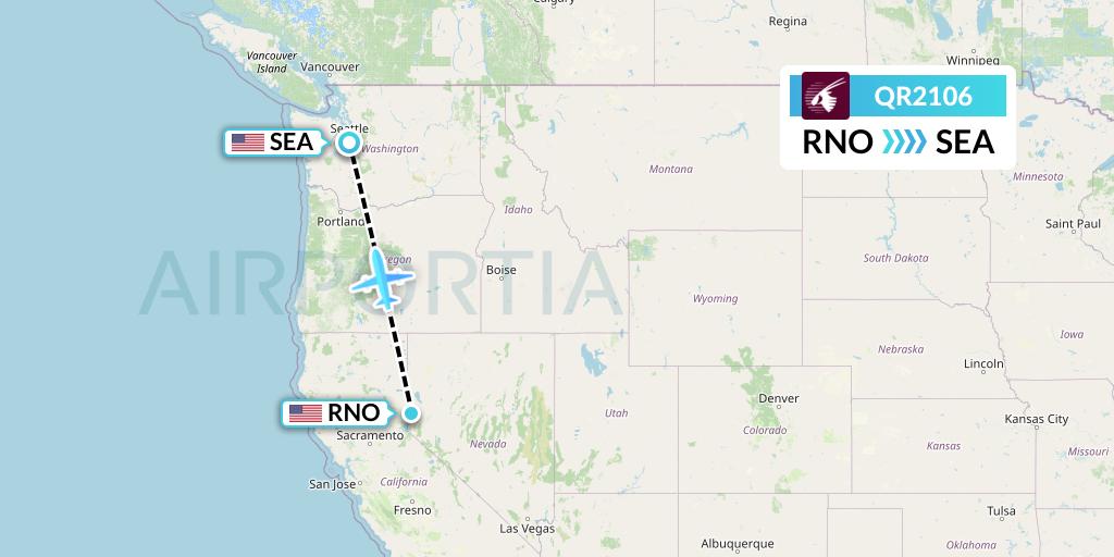 QR2106 Qatar Airways Flight Map: Reno to Seattle