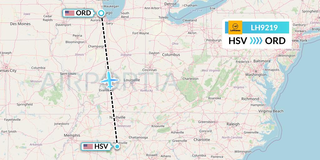 LH9219 Lufthansa Flight Map: Huntsville to Chicago