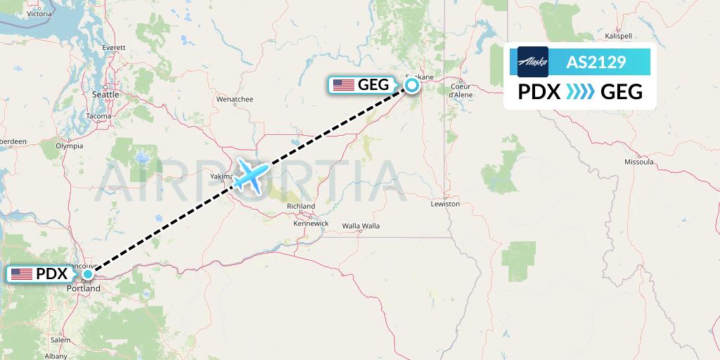 AS2129 Alaska Airlines Flight Map: Portland to Spokane