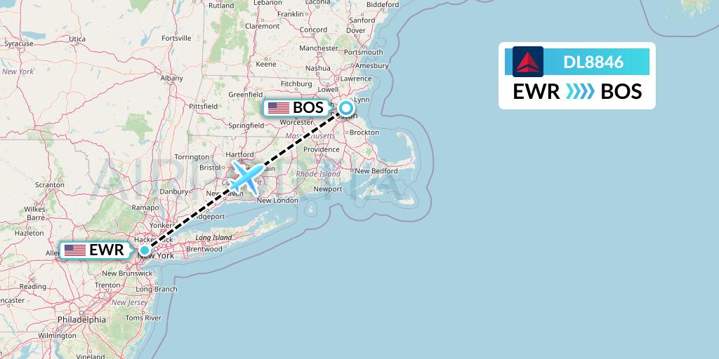 DL8846 Delta Air Lines Flight Map: New York to Boston