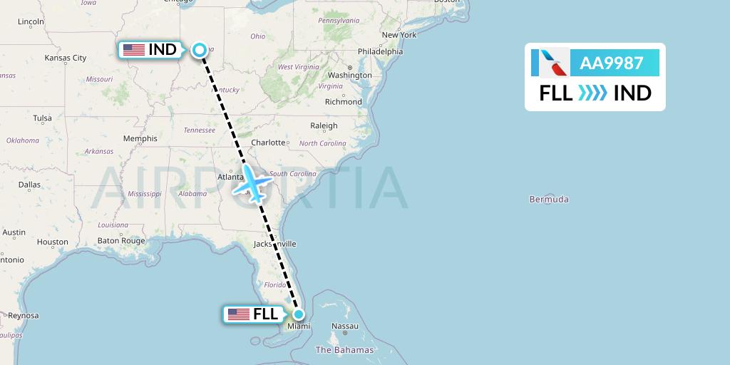 AA9987 American Airlines Flight Map: Fort Lauderdale to Indianapolis