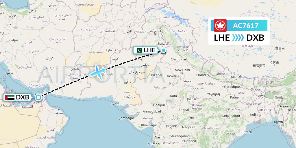 AC7617 Air Canada Flight Map: Lahore to Dubai