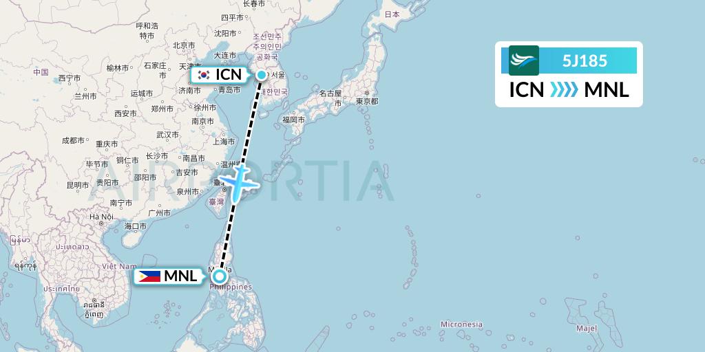 5J185 CEBU Pacific Air Flight Map: Seoul to Manila