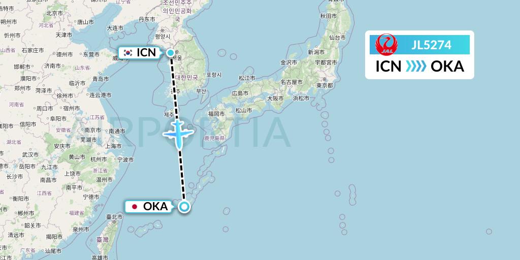 JL5274 Japan Airlines Flight Map: Seoul to Naha