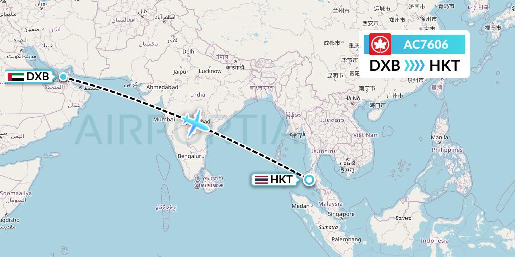 AC7606 Air Canada Flight Map: Dubai to Phuket