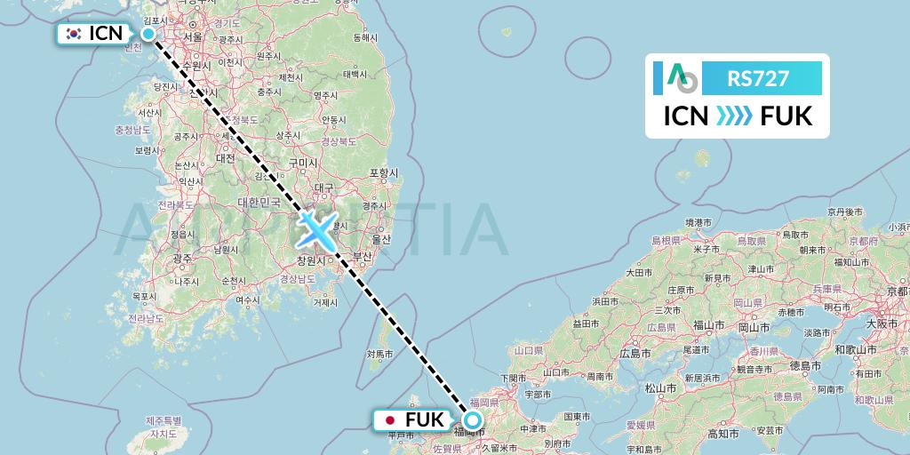 RS727 Air Seoul Flight Map: Seoul to Fukuoka