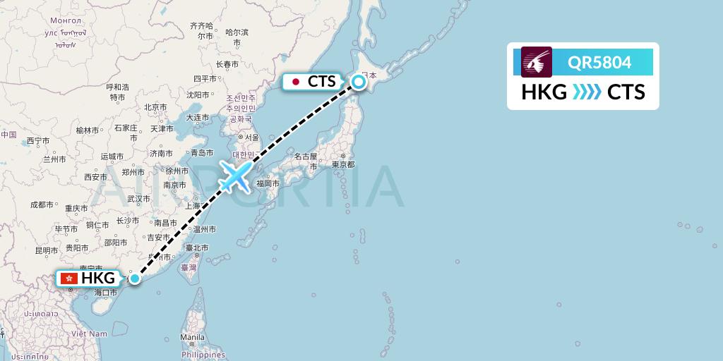 QR5804 Qatar Airways Flight Map: Hong Kong to Sapporo