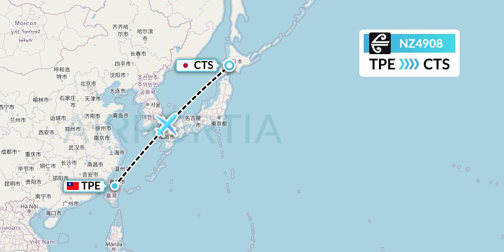 NZ4908 Air New Zealand Flight Map: Taipei to Sapporo