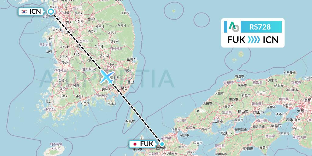 RS728 Air Seoul Flight Map: Fukuoka to Seoul