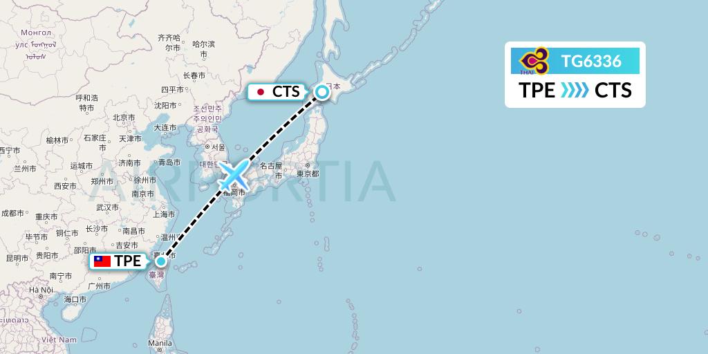 TG6336 Thai Airways Flight Map: Taipei to Sapporo