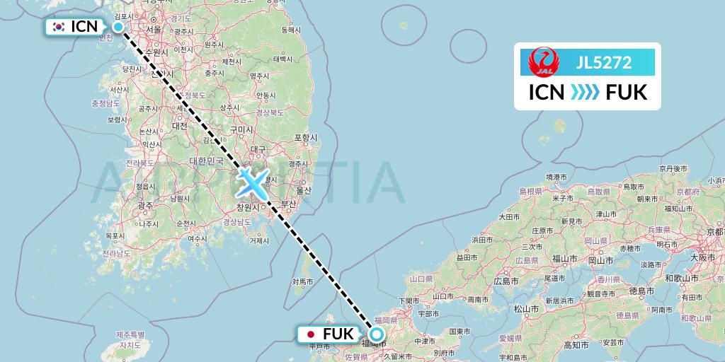 JL5272 Japan Airlines Flight Map: Seoul to Fukuoka