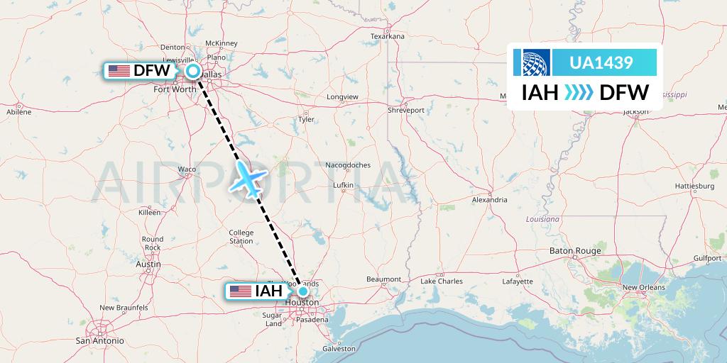 UA1439 United Airlines Flight Map: Houston to Dallas