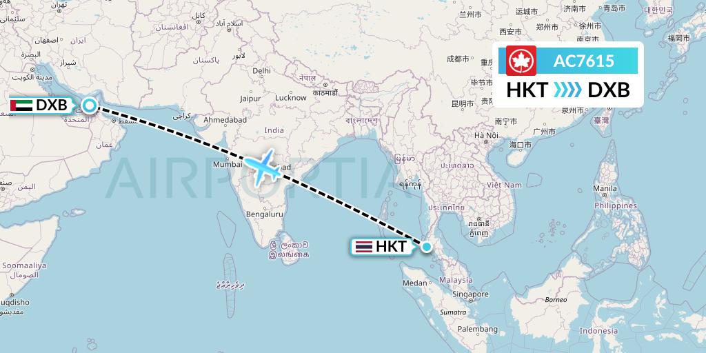 AC7615 Air Canada Flight Map: Phuket to Dubai